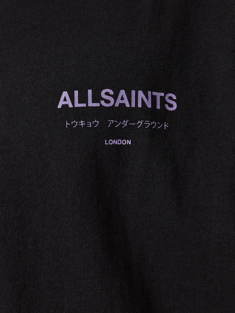 AllSaints Black Ground Underground Oversized Cotton Crew Neck T-Shirt - Image 9 of 9