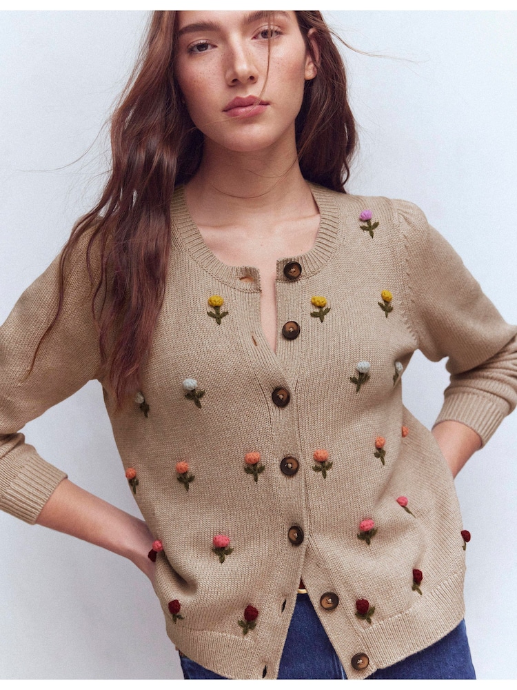 Boden Cream Davina Puff Sleeve Cardigan - Image 1 of 1 Boden Cream Davina Puff Sleeve Cardigan - Image 1 of 1