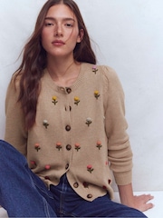 Boden Cream Davina Puff Sleeve Cardigan - Image 2 of 7