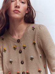 Boden Cream Davina Puff Sleeve Cardigan - Image 3 of 7