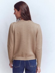 Boden Cream Davina Puff Sleeve Cardigan - Image 4 of 7