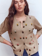 Boden Cream Davina Puff Sleeve Cardigan - Image 5 of 7