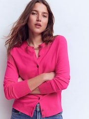 Boden Pink Emilia Cotton Crew Neck Cardigan - Image 1 of 6