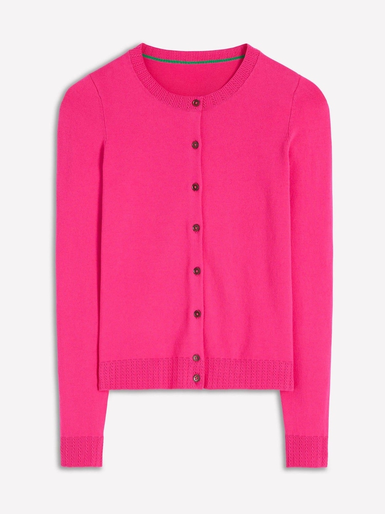 Boden Pink Emilia Cotton Crew Neck Cardigan - Image 6 of 6 Boden Pink Emilia Cotton Crew Neck Cardigan - Image 6 of 6