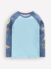 Boden Blue Printed Sleeve Raglan T-Shirt - Image 1 of 3