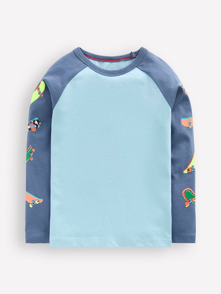 Boden Blue Printed Sleeve Raglan T-Shirt - Image 1 of 3