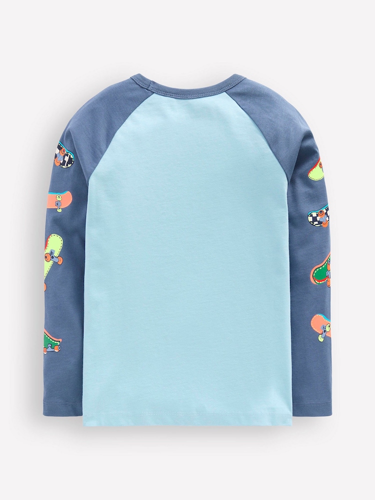 Boden Blue Printed Sleeve Raglan T-Shirt - Image 2 of 3