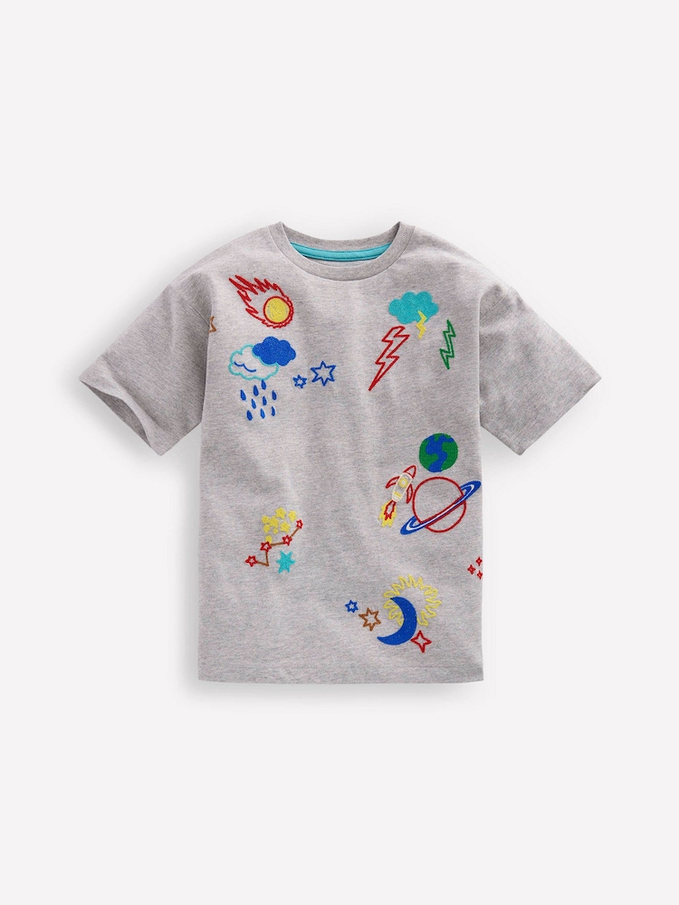 Boden Grey Relaxed Embroidered T-Shirt - Image 1 of 2