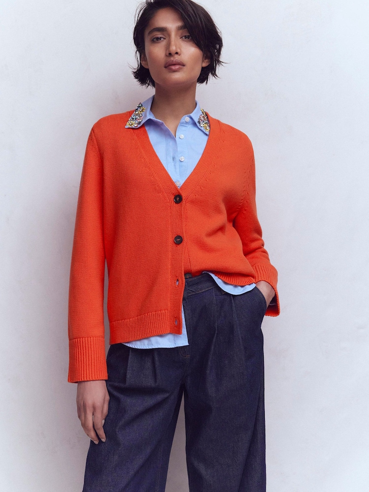Boden Orange Lucy Relaxed Cotton Cardigan - Image 1 of 7 Boden Orange Lucy Relaxed Cotton Cardigan - Image 1 of 7