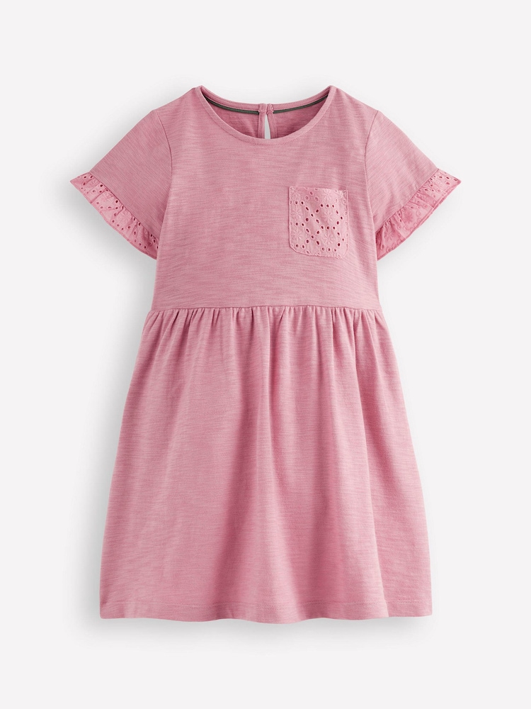 Boden Pink Broderie Pocket Jersey Dress - Image 1 of 2 Boden Pink Broderie Pocket Jersey Dress - Image 1 of 2
