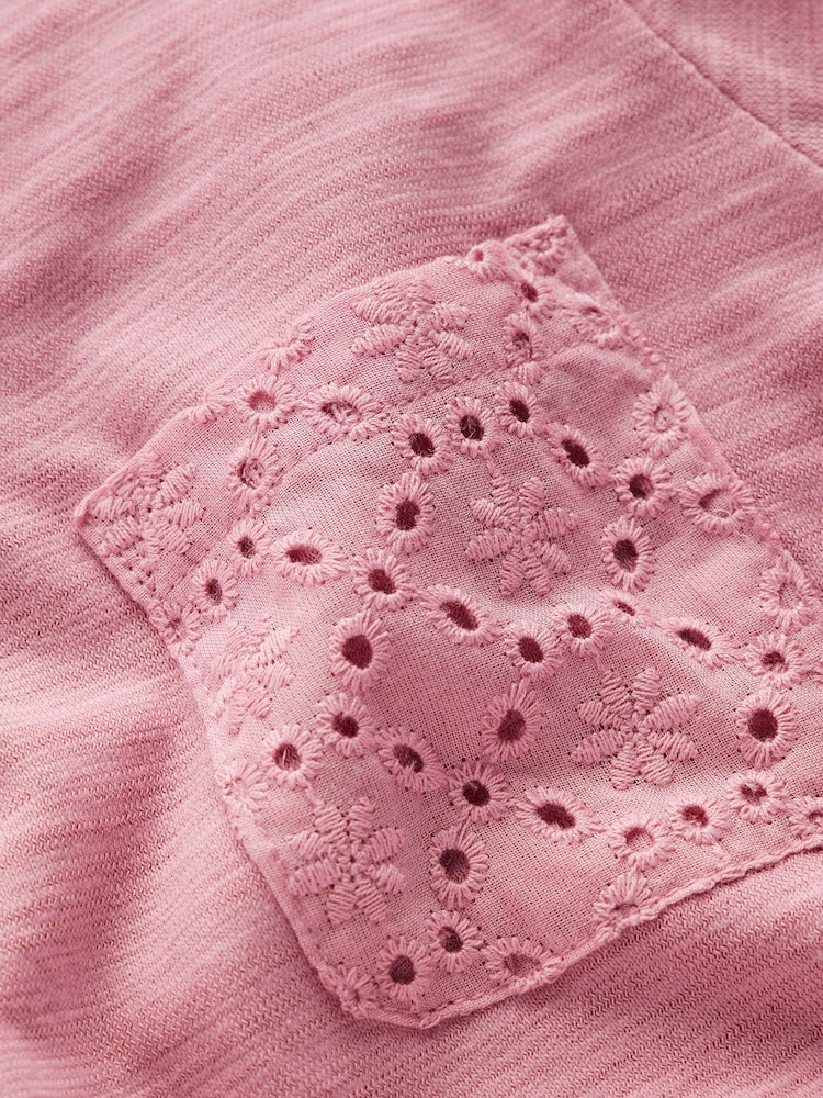 Boden Pink Broderie Pocket Jersey Dress - Image 2 of 2 Boden Pink Broderie Pocket Jersey Dress - Image 2 of 2