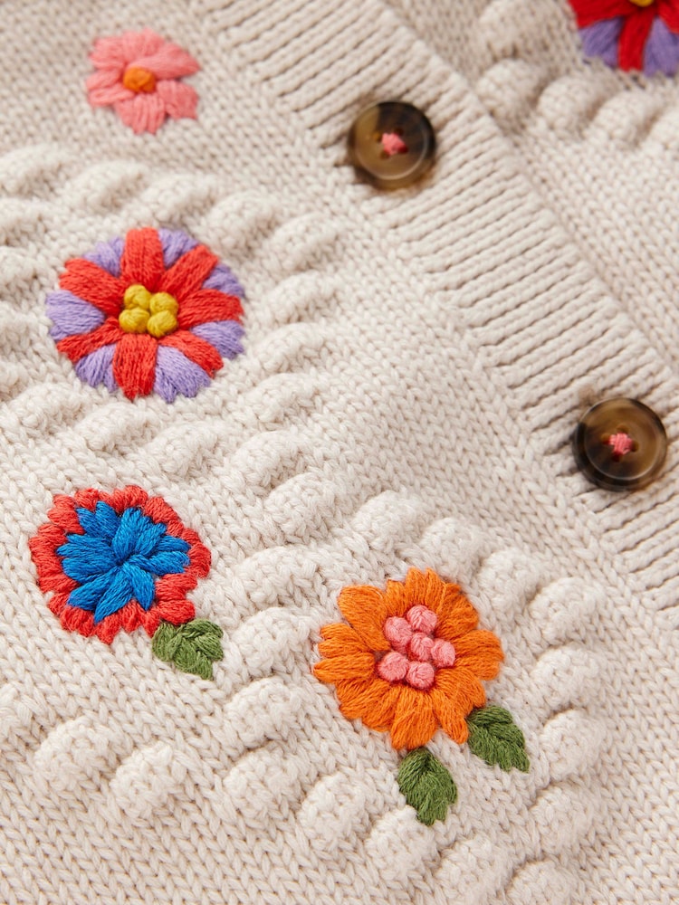 Boden Cream Cotton Embroidered Cardigan - Image 3 of 3