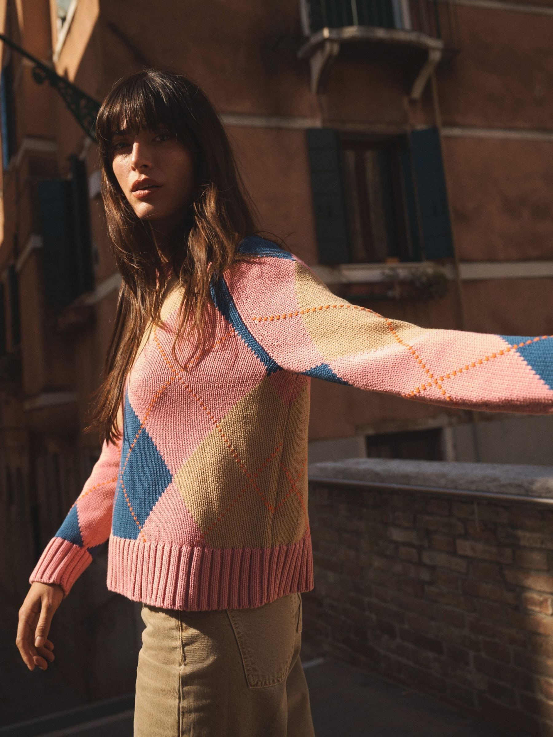 Buy Boden Pink Camilla Cotton Argyle Jumper from Next USA