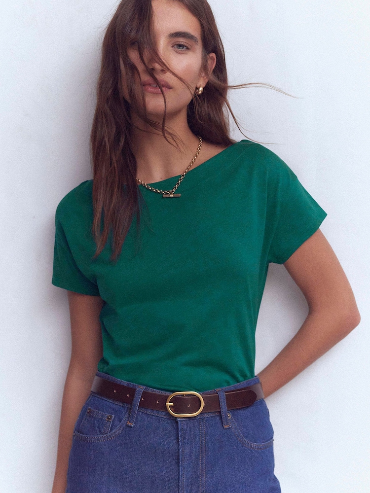 Boden Green Supersoft Boat Neck T-Shirt - Image 1 of 4