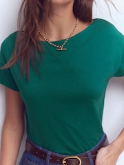 Boden Green Supersoft Boat Neck T-Shirt - Image 3 of 4