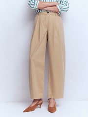 Boden Cream Pleat Barrel Leg Trousers - Image 1 of 6