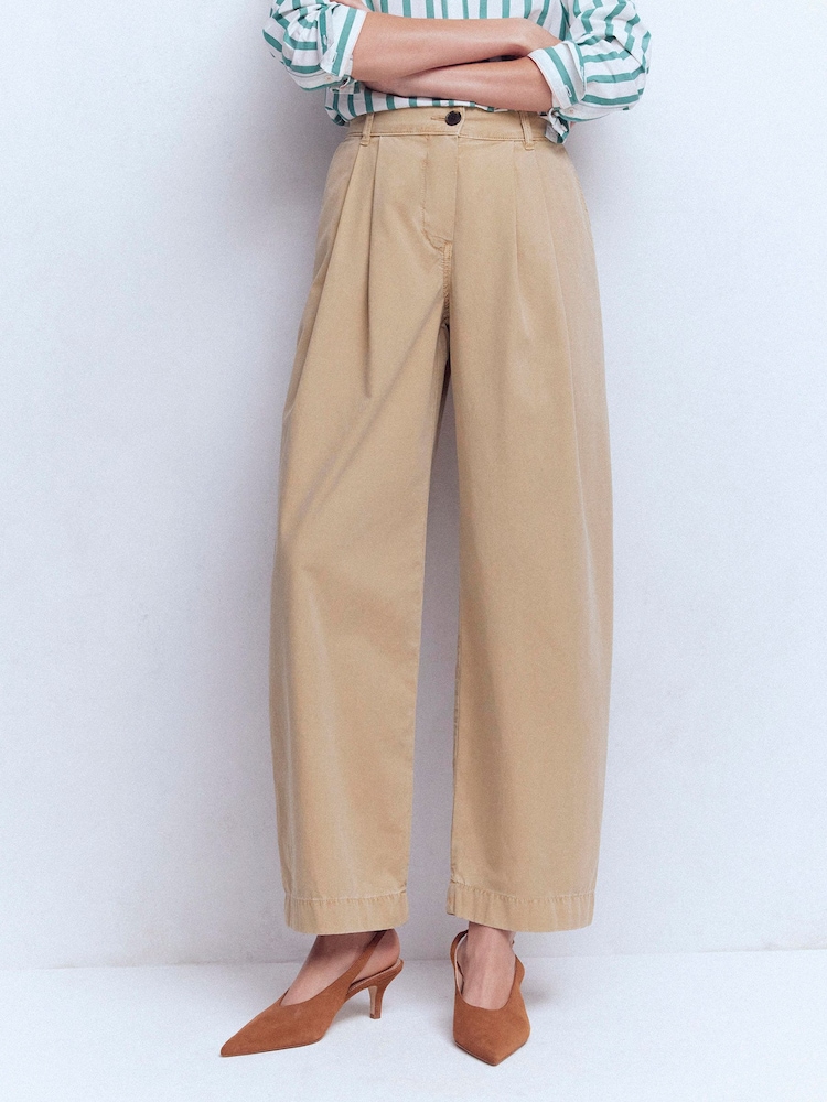 Boden Cream Pleat Barrel Leg Trousers - Image 1 of 6 Boden Cream Pleat Barrel Leg Trousers - Image 1 of 6