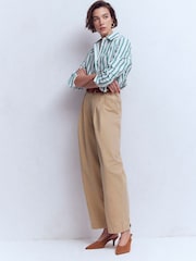 Boden Cream Pleat Barrel Leg Trousers - Image 2 of 6