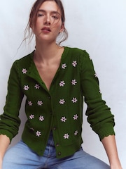 Boden Green Valeria Crochet Trim Cardigan - Image 1 of 5