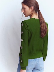 Boden Green Valeria Crochet Trim Cardigan - Image 2 of 5