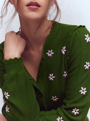 Boden Green Valeria Crochet Trim Cardigan - Image 3 of 5