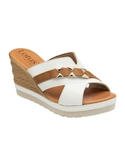 Lotus White High Wedge Mule Sandals - Image 1 of 4