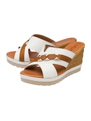 Lotus White High Wedge Mule Sandals - Image 2 of 4