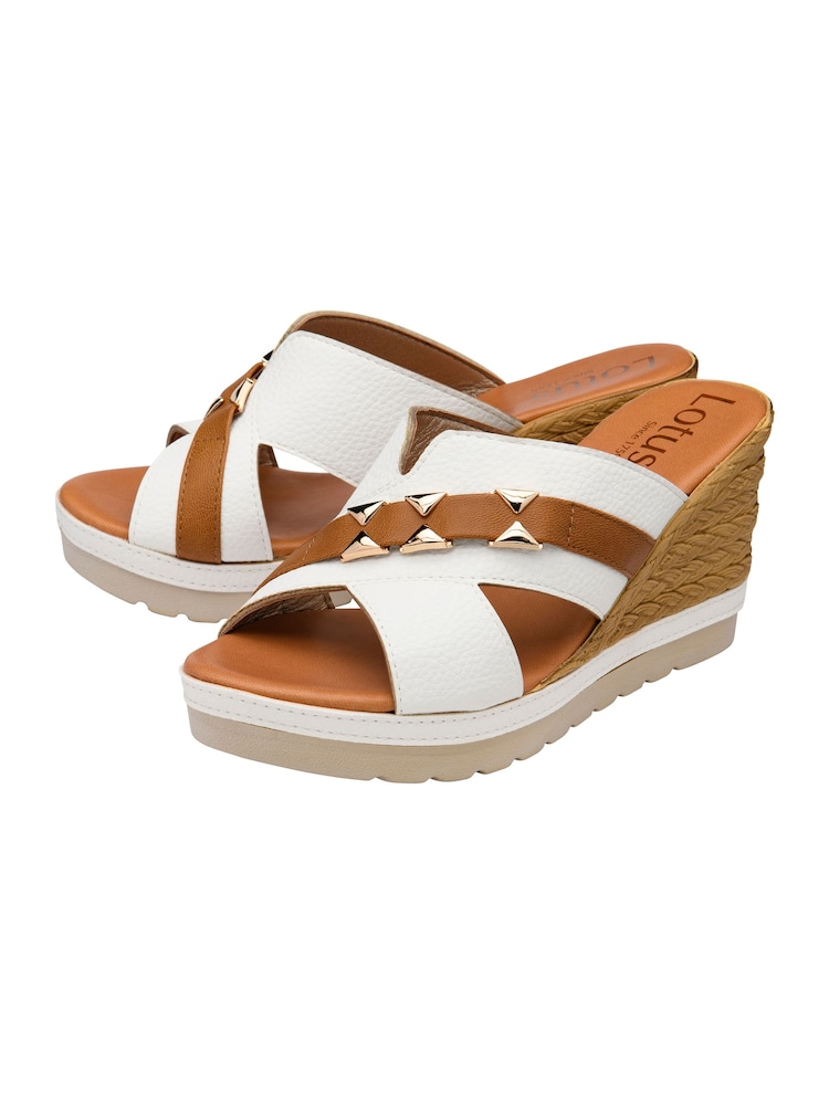 Lotus White High Wedge Mule Sandals - Image 2 of 4