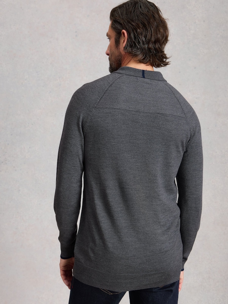 White Stuff Grey Newport Merino Polo Long Sleeve Shirt - Image 2 of 6
