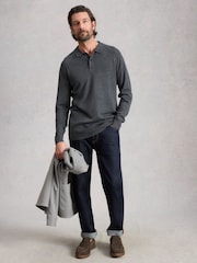 White Stuff Grey Newport Merino Polo Long Sleeve Shirt - Image 3 of 6