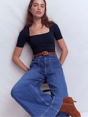 Boden Blue Double Layer Square Neck Top - Image 1 of 5