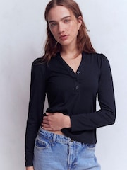 Boden Blue Supersoft Open Neck Henley Top - Image 1 of 5