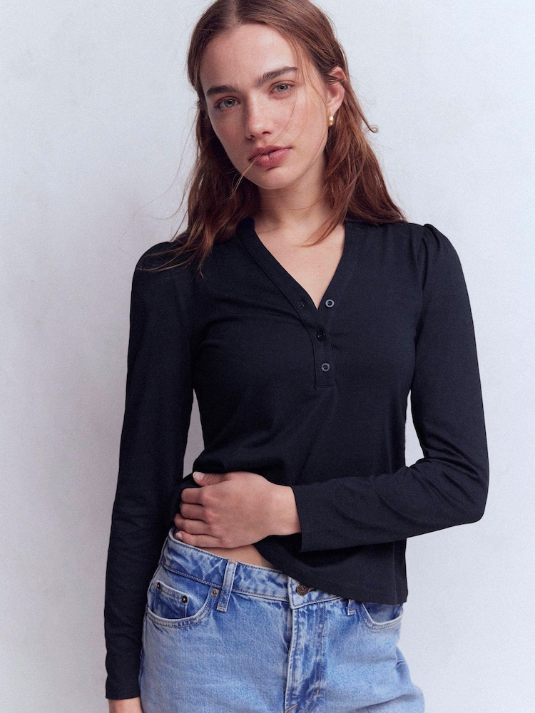 Boden Blue Supersoft Open Neck Henley Top - Image 1 of 5 Boden Blue Supersoft Open Neck Henley Top - Image 1 of 5