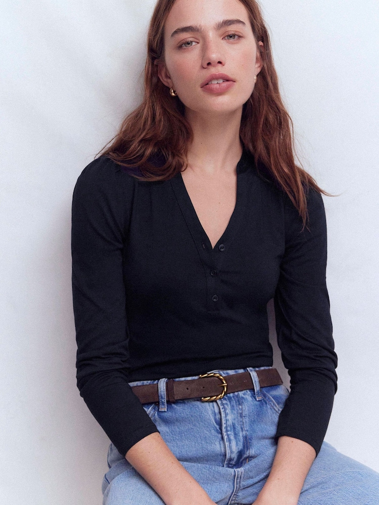 Boden Blue Supersoft Open Neck Henley Top - Image 2 of 5 Boden Blue Supersoft Open Neck Henley Top - Image 2 of 5