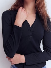 Boden Blue Supersoft Open Neck Henley Top - Image 3 of 5