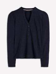 Boden Blue Supersoft Open Neck Henley Top - Image 5 of 5