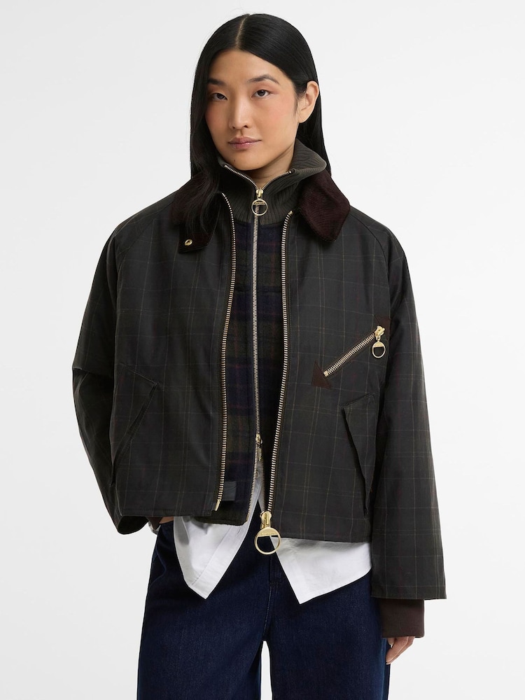 Barbour® Black/Brown Arlene Checked Wax Jacket - Image 1 of 5 Barbour® Black/Brown Arlene Checked Wax Jacket - Image 1 of 5