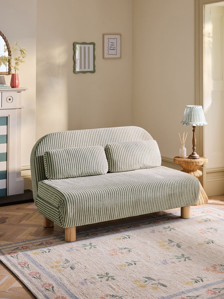 Chenille Stripe Moss Green Palma Double Sofa Bed - Image 1 of 11