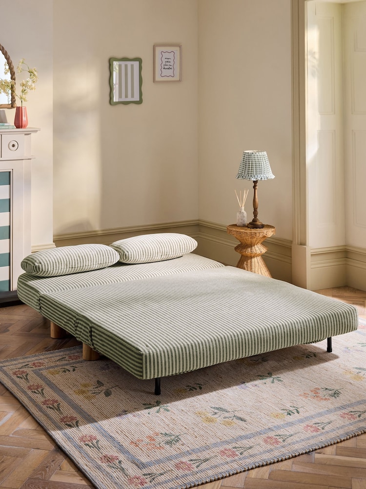 Chenille Stripe Moss Green Palma Double Sofa Bed - Image 2 of 11