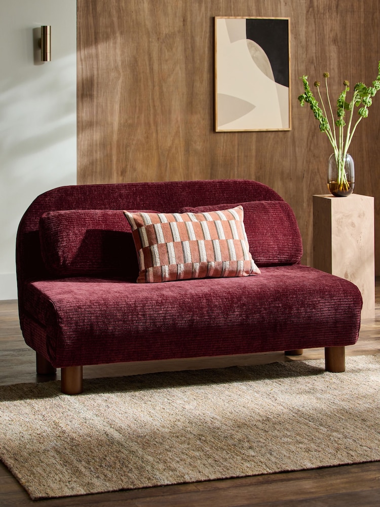 Relaxed Chenille Cord Cranberry Red Palma Double Sofa Bed - Image 1 of 12