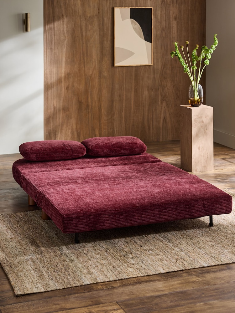 Relaxed Chenille Cord Cranberry Red Palma Double Sofa Bed - Image 2 of 12