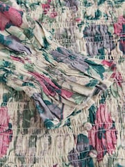 Ecru Multi Floral Print Smocked Button Front Long Sleeve Blouse - Image 7 of 8