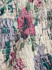 Ecru Multi Floral Print Smocked Button Front Long Sleeve Blouse - Image 8 of 8