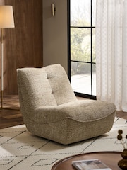Chunky Chenille Multi Weave Natural and Rust Lucca Swivel Accent Chair - Image 1 of 10