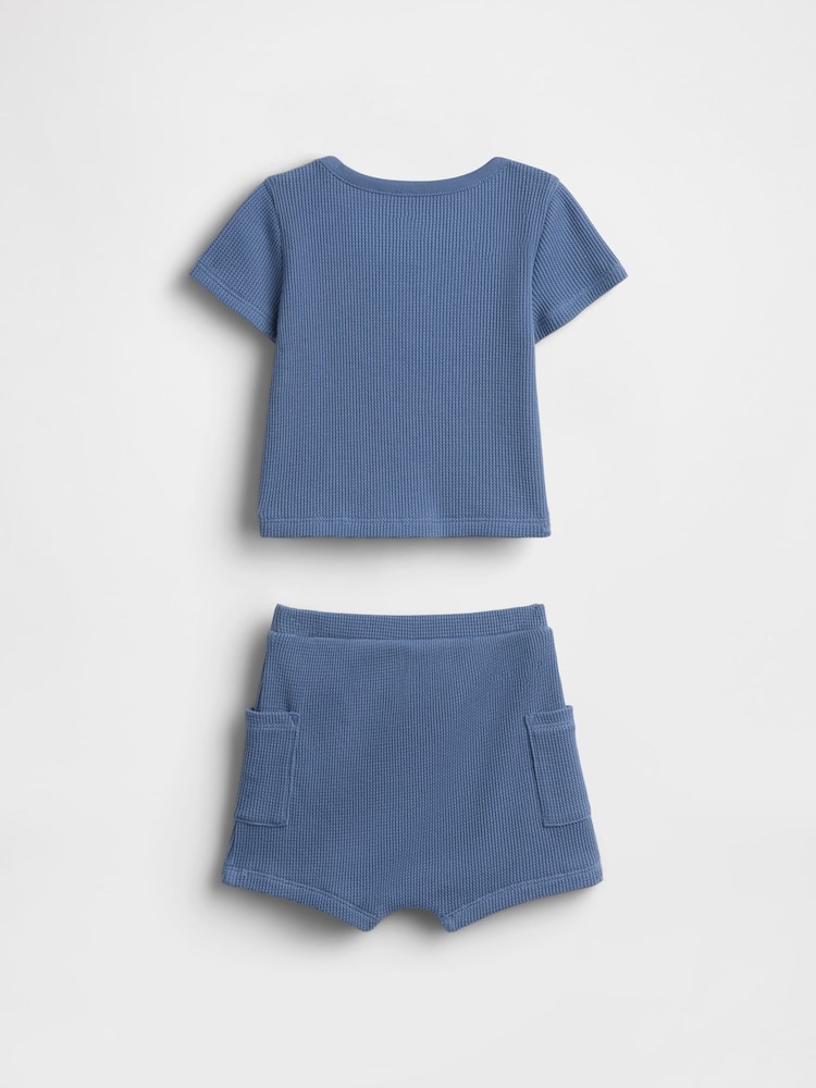 Gap Blue Waffle Henley Outfit Set (0-24mths) - Image 2 of 2