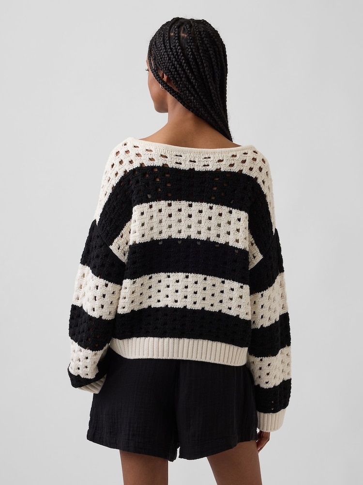 Gap Black Stripe Crochet Boat neck Jumper - Image 2 of 4 Gap Black Stripe Crochet Boat neck Jumper - Image 2 of 4