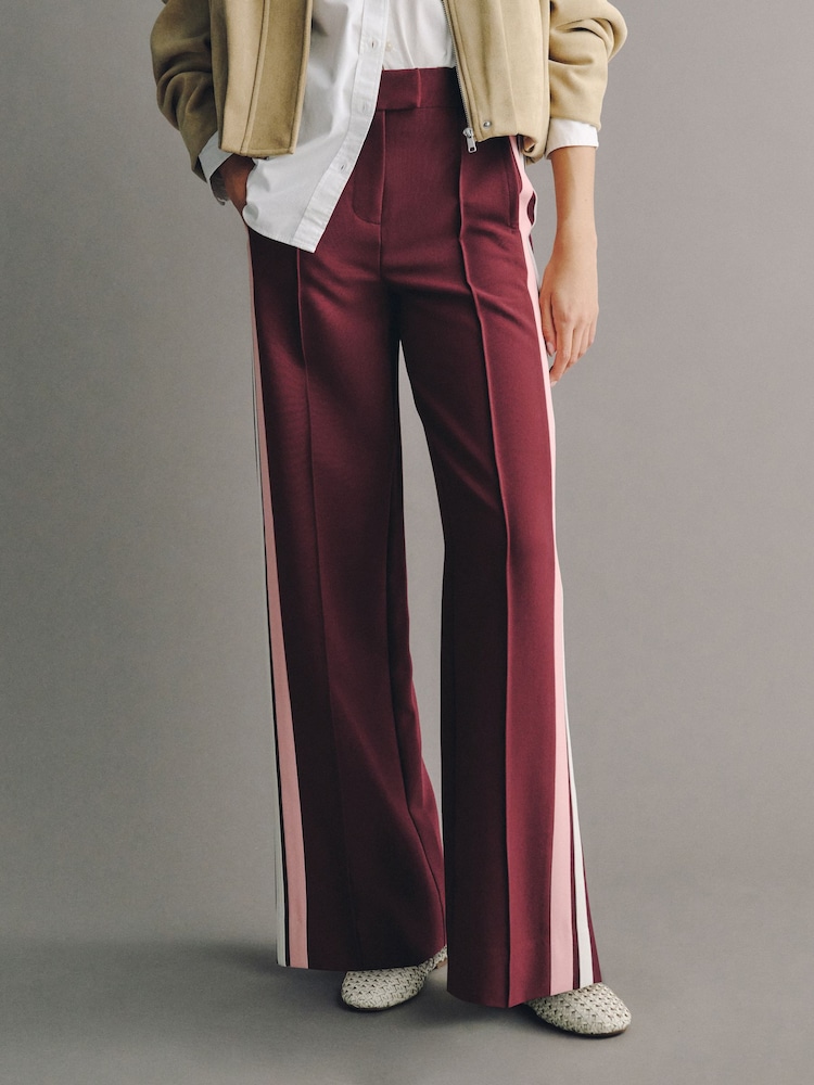 Burgundy Red Side Stripe Tailored Wide Leg Trousers - Image 2 of 8 Burgundy Red Side Stripe Tailored Wide Leg Trousers - Image 2 of 8