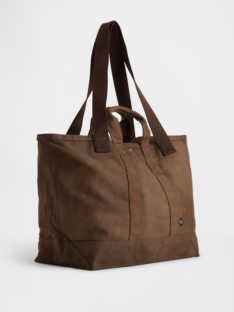 Gap Brown Waxed Canvas Tote Bag - Image 2 of 2 Gap Brown Waxed Canvas Tote Bag - Image 2 of 2