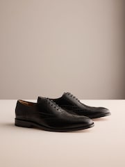 Black Signature Leather Sole Brogue Shoes - Image 1 of 8