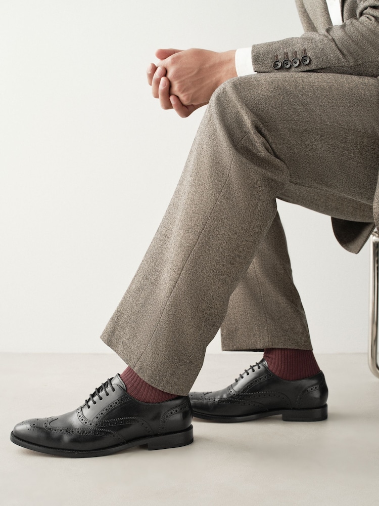 Black Signature Leather Sole Brogue Shoes - Image 2 of 8 Black Signature Leather Sole Brogue Shoes - Image 2 of 8